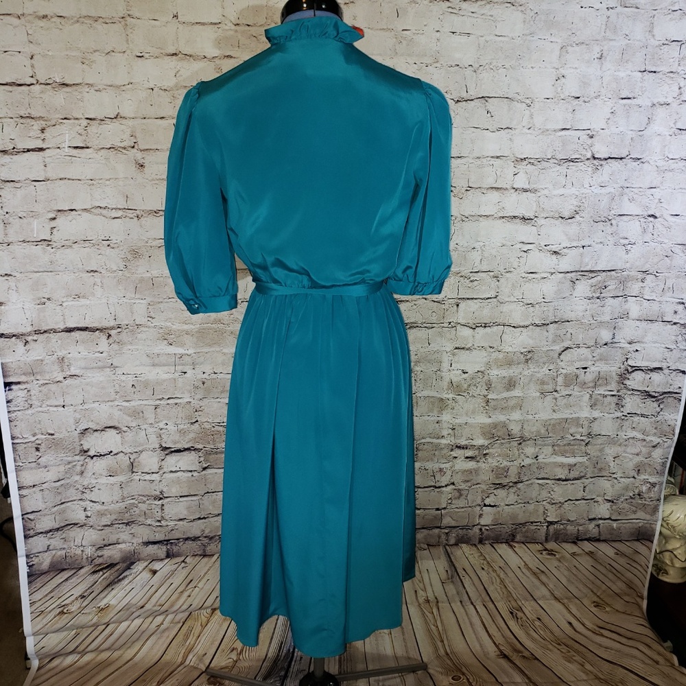 Vintage 70s/80s Caron Petite blue button front Dress - Picture 5 of 7